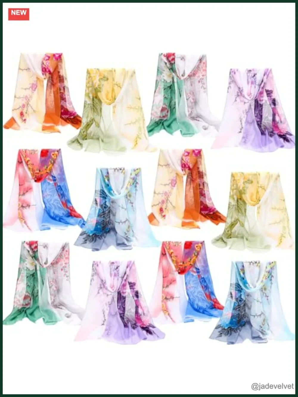 12 Pack Floral Print Fashion Scarves for Women Lightweight Georgette Shawl